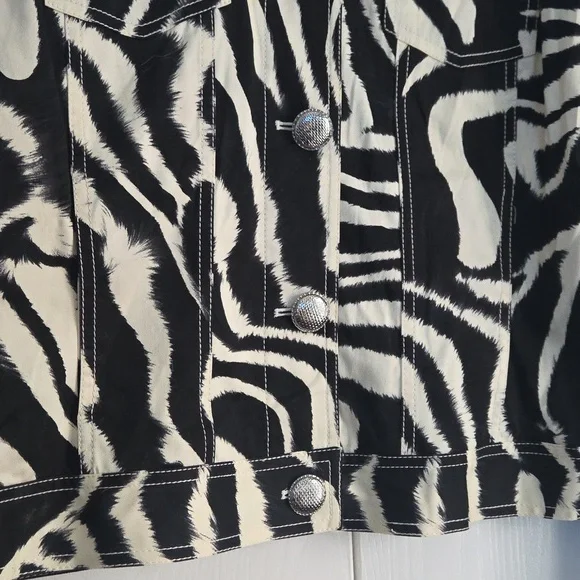 St. John Sport Black White Cotton Jean Jacket L - Picture 2 of 6